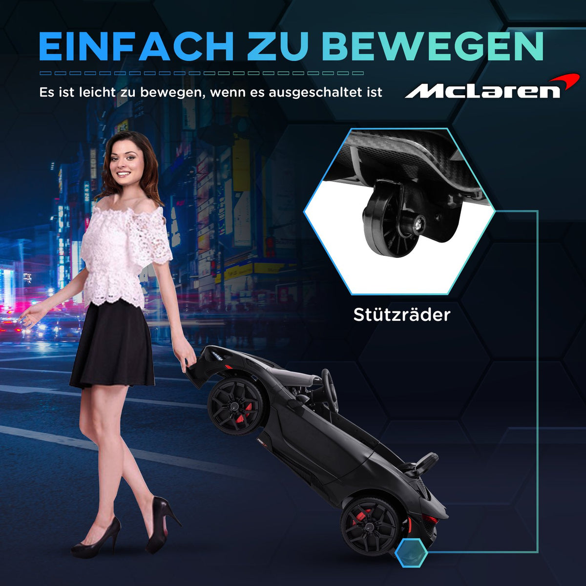 Children's electric car 12 V children's car with 2.4G remote control, MP3 music, electric vehicle with horn, lights, double doors, soft start, 3-5 km/h, for 3-6 years children, black