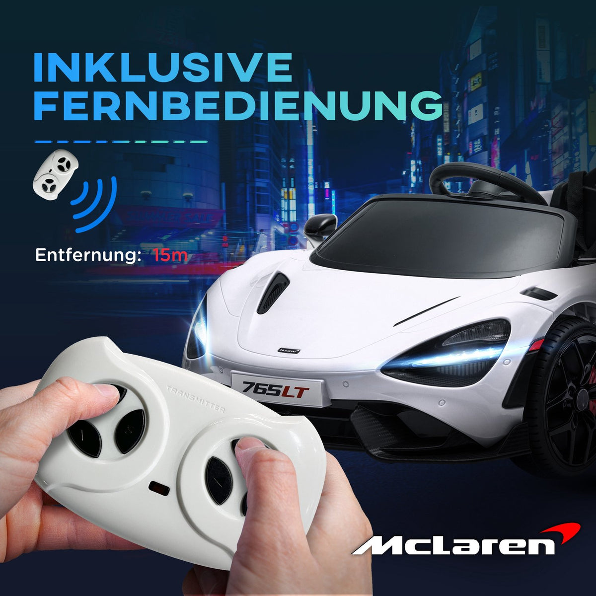 Children's electric car 12 V children's car with 2.4G remote control, MP3 music, electric vehicle with horn, lights, double doors, soft start, 3-5 km/h, for 3-6 years children, white