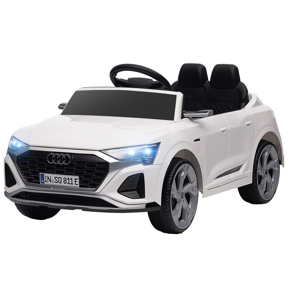 Children's electric car 12V children's car with 2.4G remote control, MP3 music & horn, electric vehicle with headlights, 4 suspended wheels, 3-5 km/h, for 3-6 years children, white