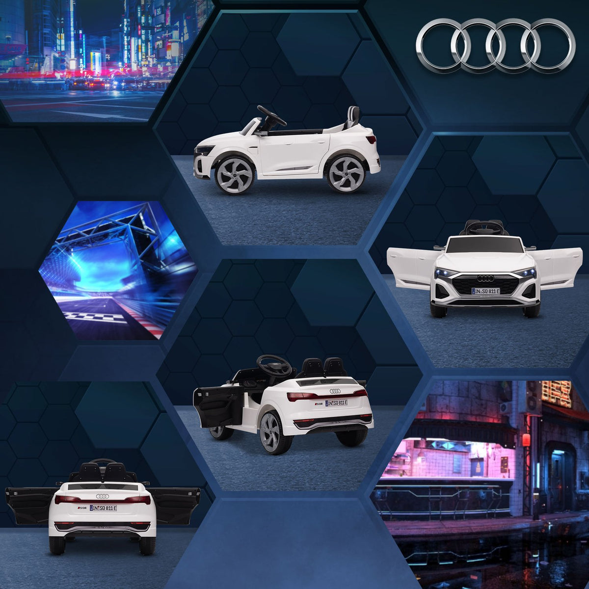 Children's electric car 12V children's car with 2.4G remote control, MP3 music & horn, electric vehicle with headlights, 4 suspended wheels, 3-5 km/h, for 3-6 years children, white