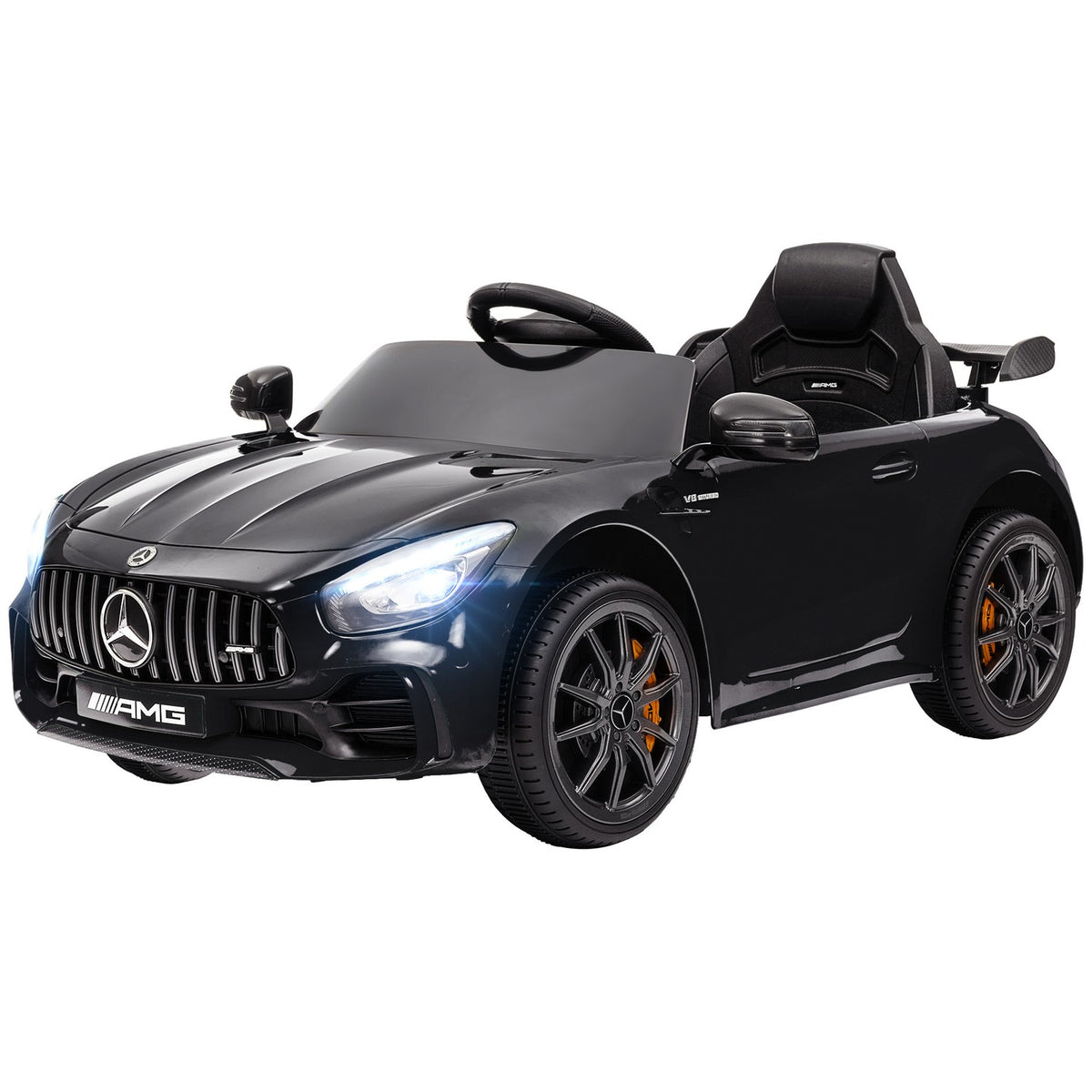 Children's electric car 12 V children's car with 2.4G remote control, USB, MP3, music, electric vehicle with lights, soft start, reverse function, 3-5 km/h, for children 3-6 years, black