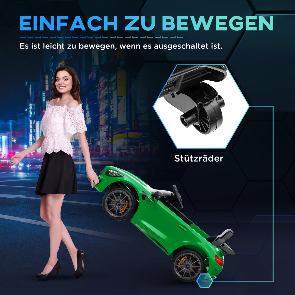 Children's electric car 12 V children's car with 2.4G remote control, USB, MP3, music, electric vehicle with lights, soft start, reverse function, 3-5 km/h, for children 3-6 years, green
