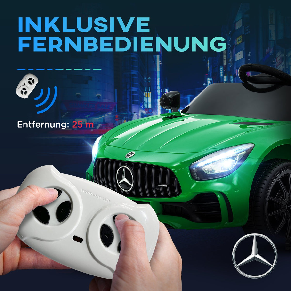 Children's electric car 12 V children's car with 2.4G remote control, USB, MP3, music, electric vehicle with lights, soft start, reverse function, 3-5 km/h, for children 3-6 years, green