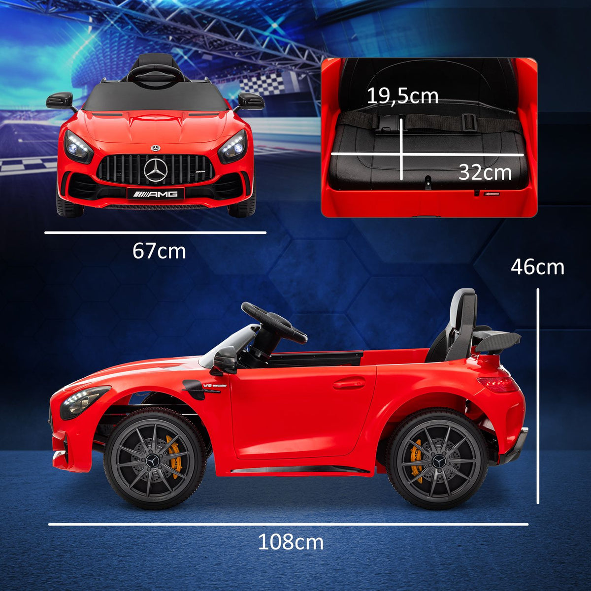 Children's electric car 12 V children's car with 2.4G remote control, USB, MP3, music, electric vehicle with lights, soft start, reverse function, 3-5 km/h, for children 3-6 years, red