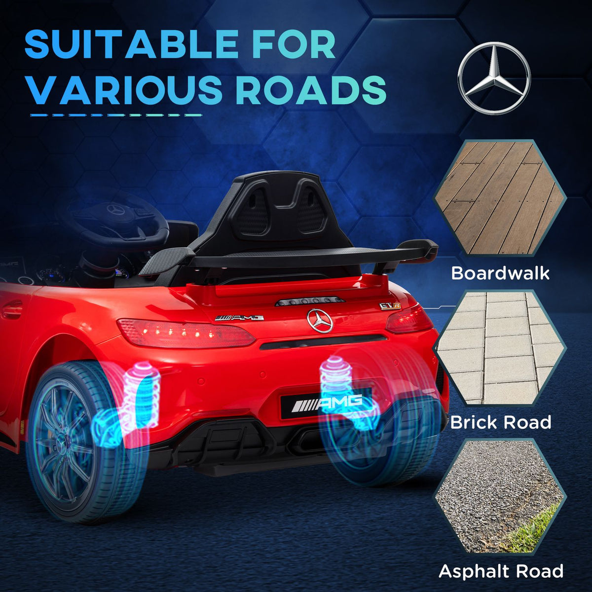 Children's electric car 12 V children's car with 2.4G remote control, USB, MP3, music, electric vehicle with lights, soft start, reverse function, 3-5 km/h, for children 3-6 years, red