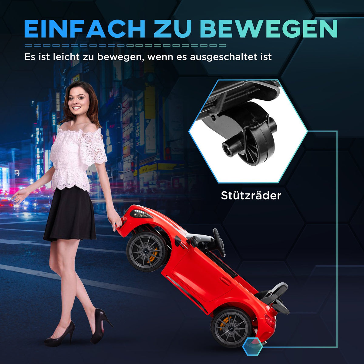 Children's electric car 12 V children's car with 2.4G remote control, USB, MP3, music, electric vehicle with lights, soft start, reverse function, 3-5 km/h, for children 3-6 years, red