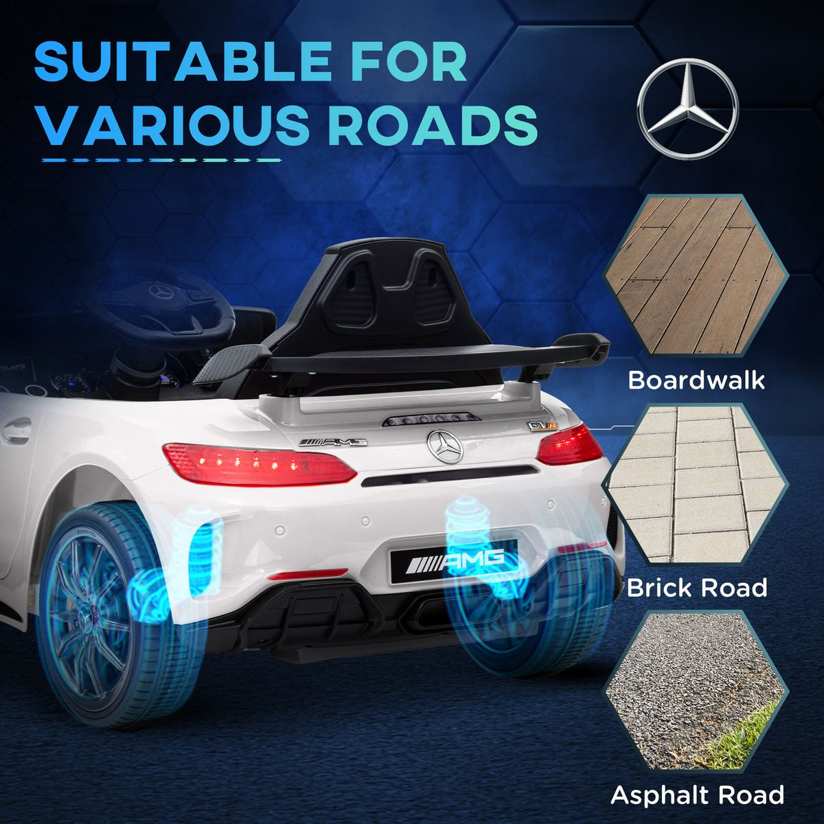 Children's electric car 12 V children's car with 2.4G remote control, USB, MP3, music, electric vehicle with lights, soft start, reverse function, 3-5 km/h, for children 3-6 years, white