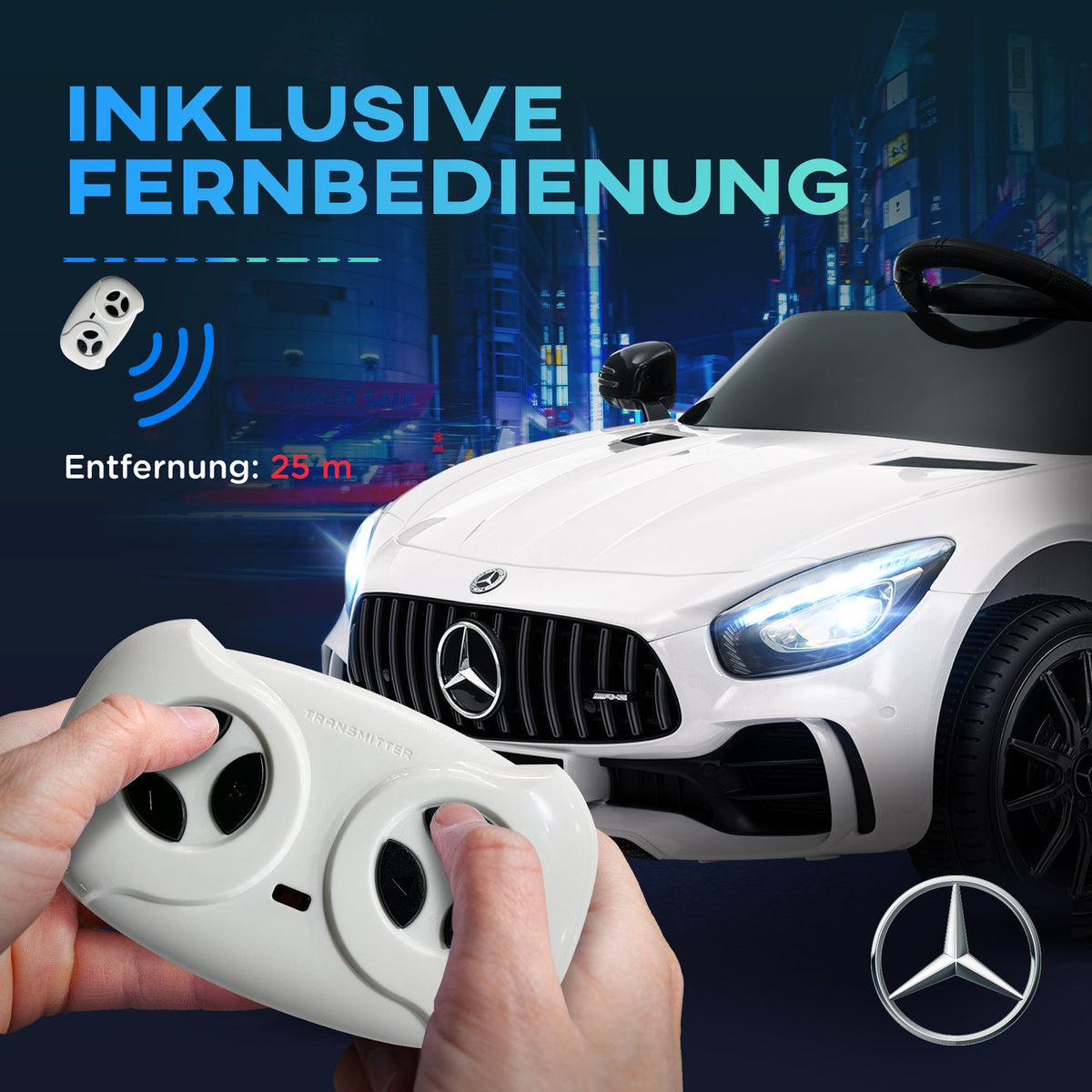 Children's electric car 12 V children's car with 2.4G remote control, USB, MP3, music, electric vehicle with lights, soft start, reverse function, 3-5 km/h, for children 3-6 years, white