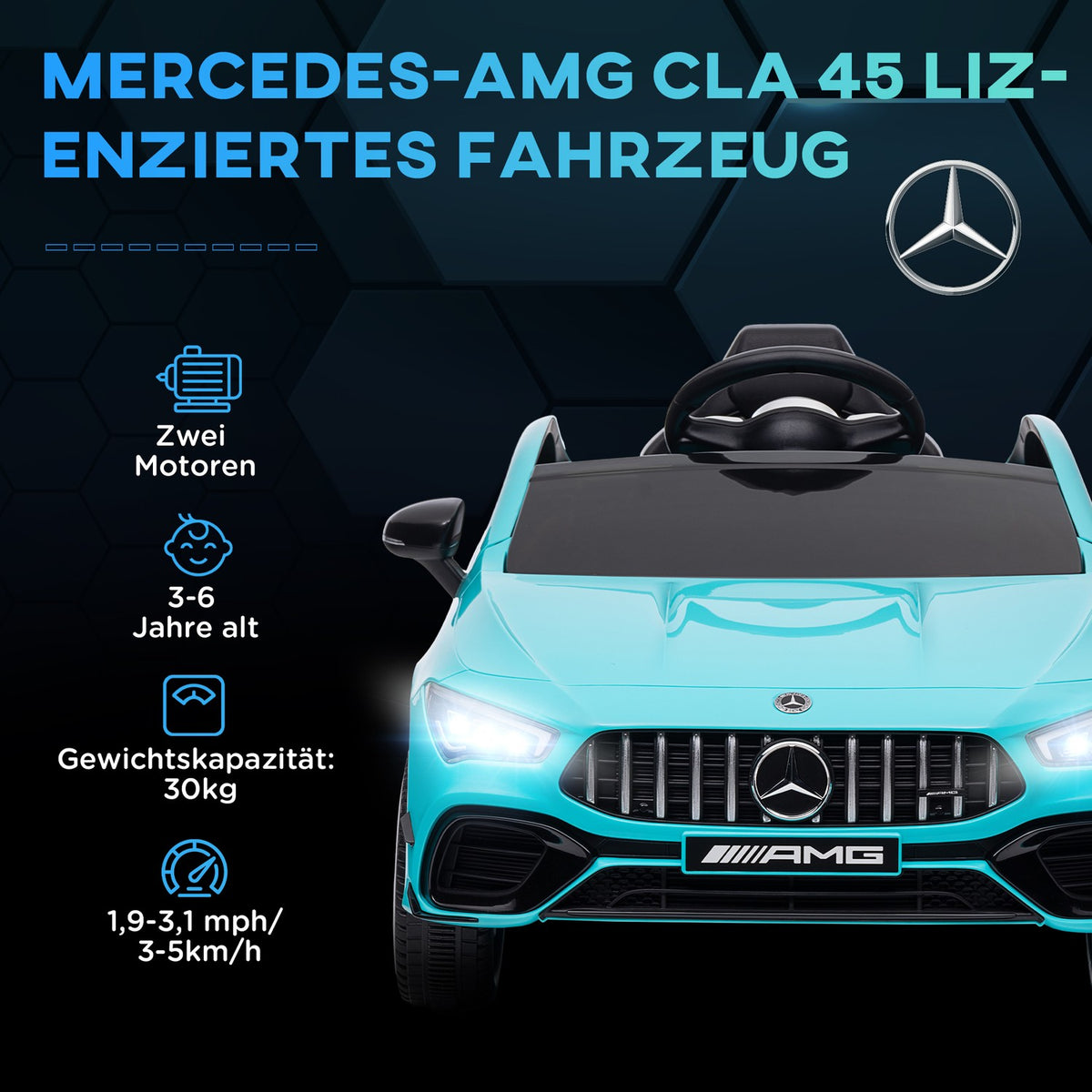 Children's electric car 12 V children's car with 2.4G remote control, USB, MP3 port, electric vehicle with lights, training wheels, suspension system, 3-5 km/h, for 3-6 years children, light blue