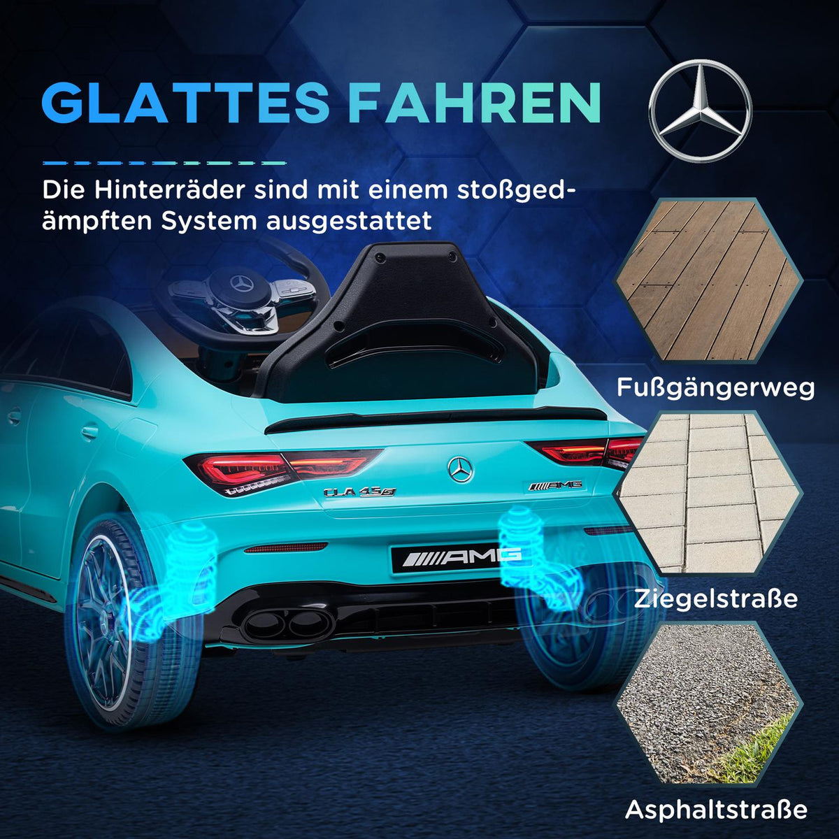 Children's electric car 12 V children's car with 2.4G remote control, USB, MP3 port, electric vehicle with lights, training wheels, suspension system, 3-5 km/h, for 3-6 years children, light blue