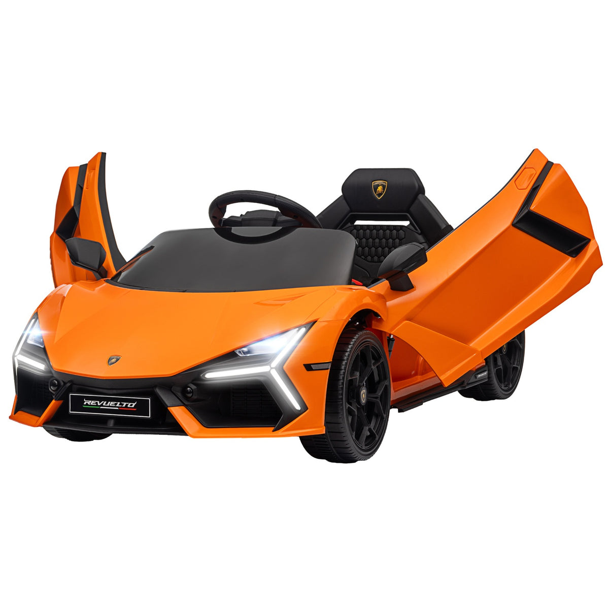 Children's electric car 12V children's car with 2.4G remote control, music, electric vehicle with light, USB/MP3 port, reverse function, up to 5 km/h, for children 3-5 years, orange