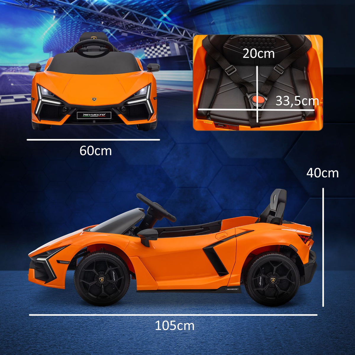 Children's electric car 12V children's car with 2.4G remote control, music, electric vehicle with light, USB/MP3 port, reverse function, up to 5 km/h, for children 3-5 years, orange