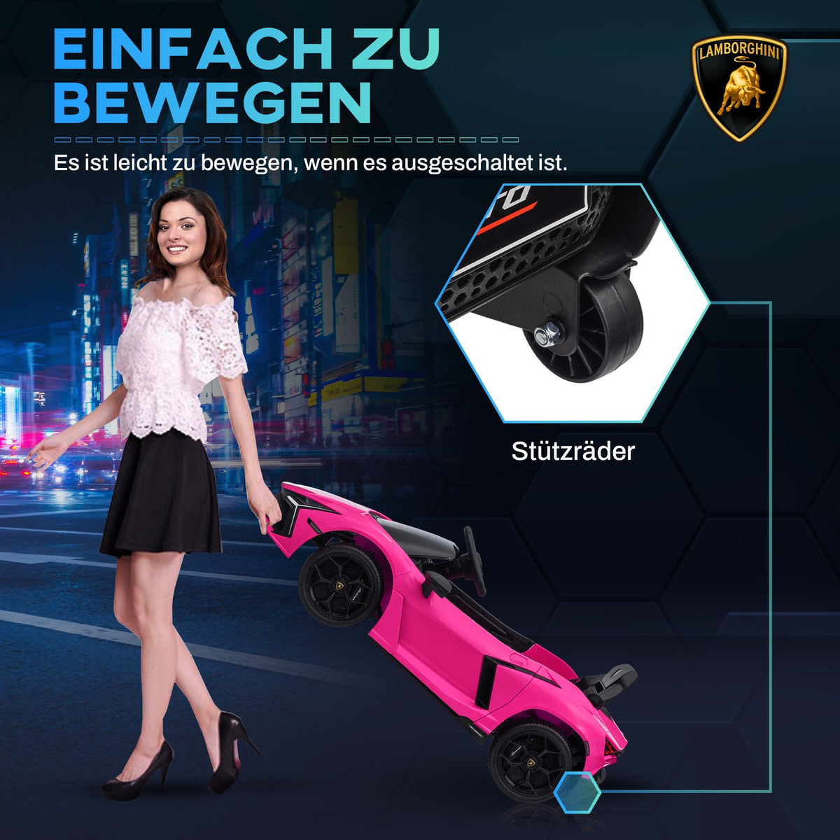 Children's electric car 12V children's car with 2.4G remote control, music, electric vehicle with light, USB/MP3 port, reverse function, up to 5 km/h, for children 3-5 years, pink