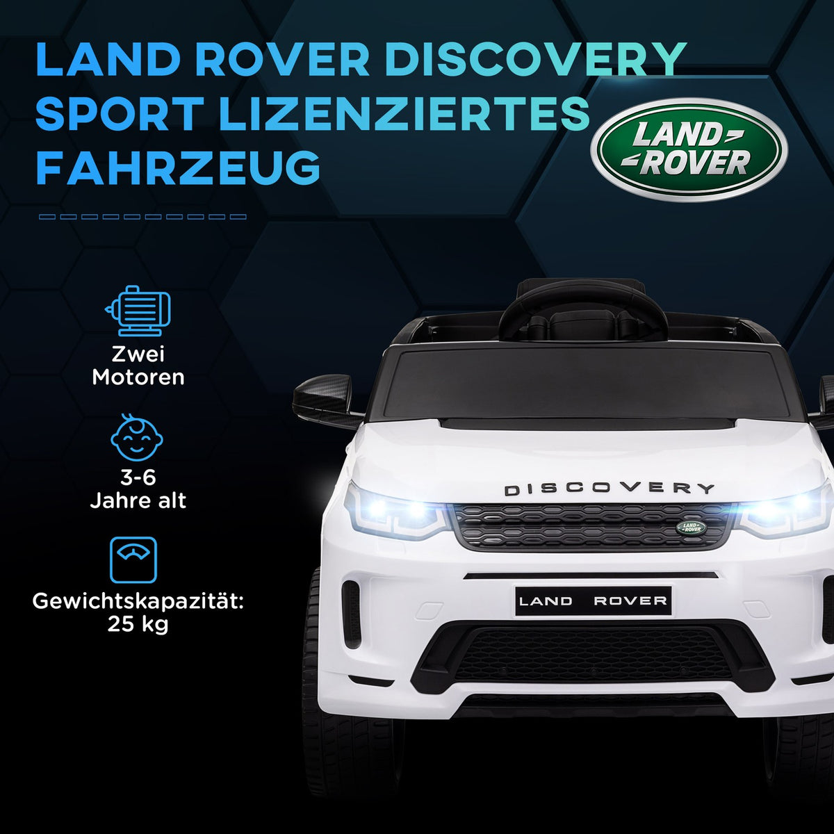 Children's electric car 12V children's car with 2.4G remote control, music, horn, electric vehicle with LED lights, USB/MP3 port, 3-5 km/h, for children 3-6 years, white