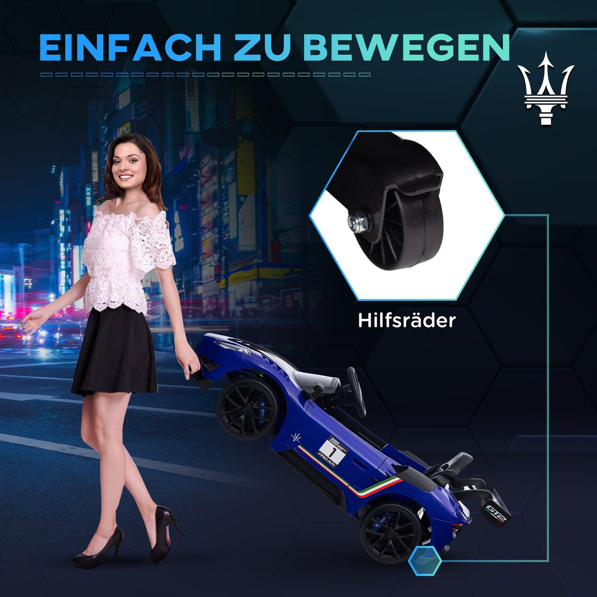 Children's electric car 12 V children's car with 2.4G remote control, music, horn, suspension, electric vehicle with lights, training wheels, soft start, 3-5 km/h, for children 3-5 years, blue