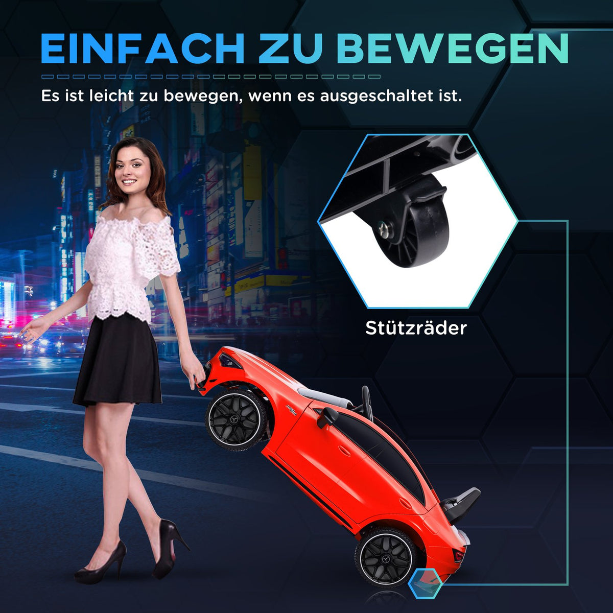 Children's electric car 12V children's car with remote control, music, electric vehicle with light, USB/MP3 port, reverse function, up to 5 km/h, for children 3-6 years, red