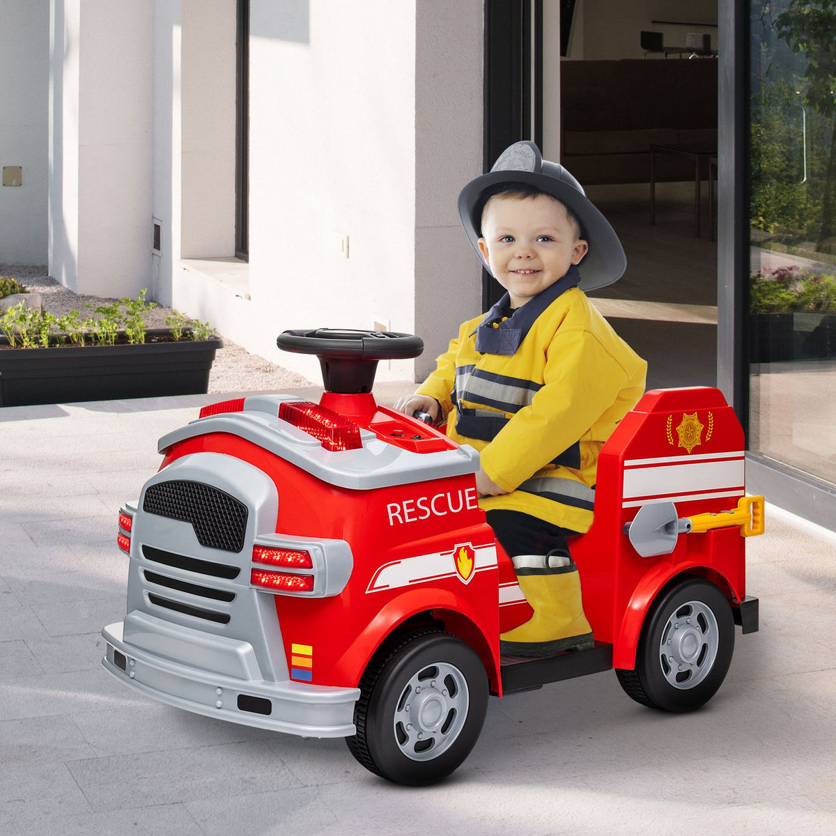 Children's electric car 1 6V children's car with music, horn, electric vehicle with headlight, soft start, 3 km/h, for 3-5 years children, red