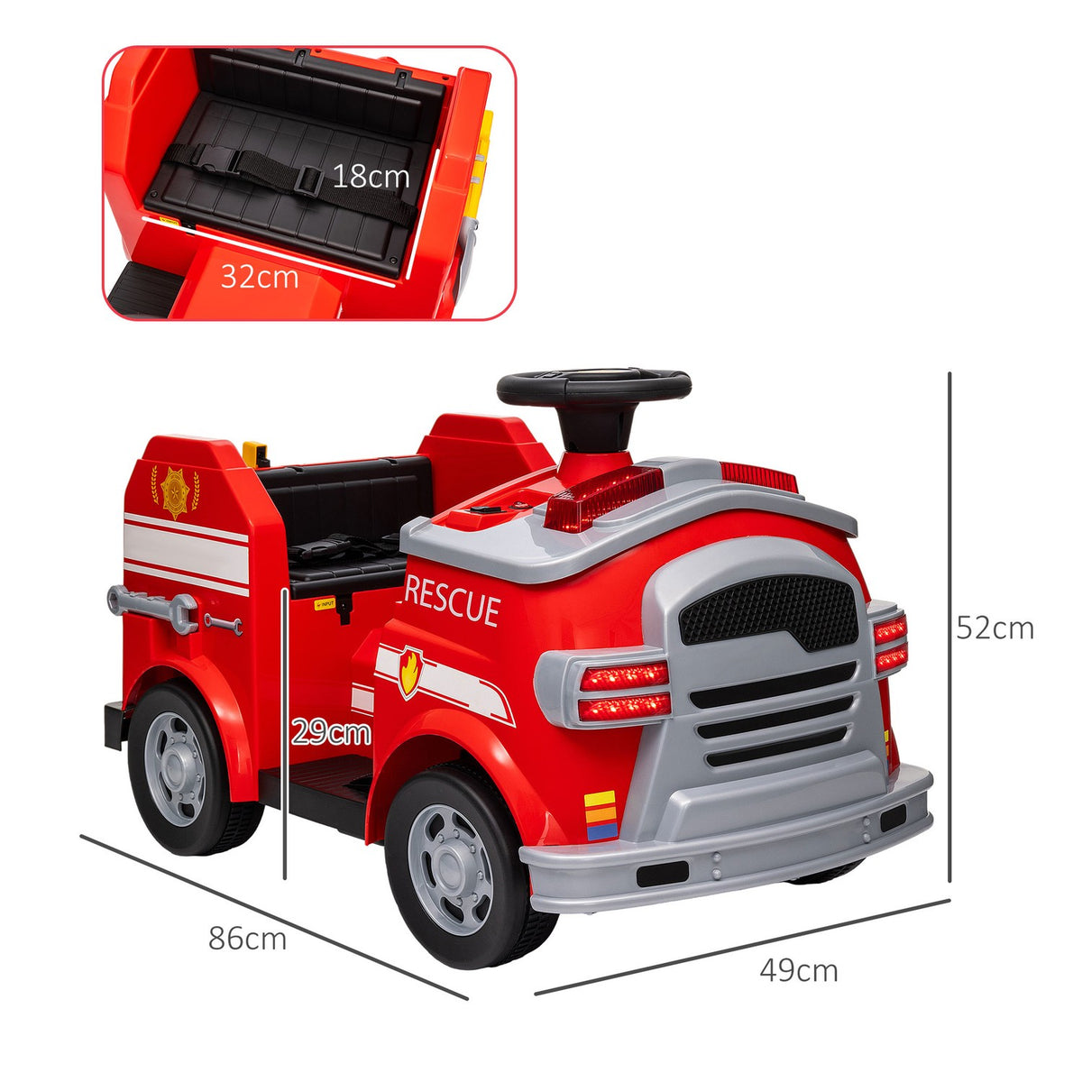 Children's electric car 1 6V children's car with music, horn, electric vehicle with headlight, soft start, 3 km/h, for 3-5 years children, red