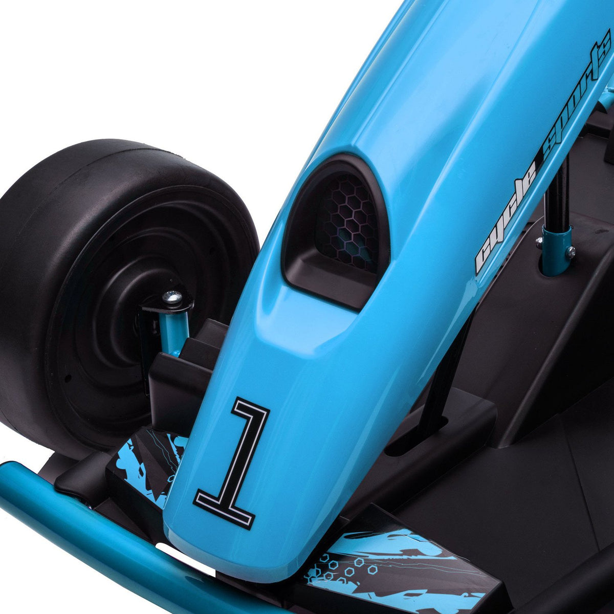 Children's electric go-kart 24 V drift kart with slow start, music, horn and seat belt, children's vehicle for 8-12 years children, blue