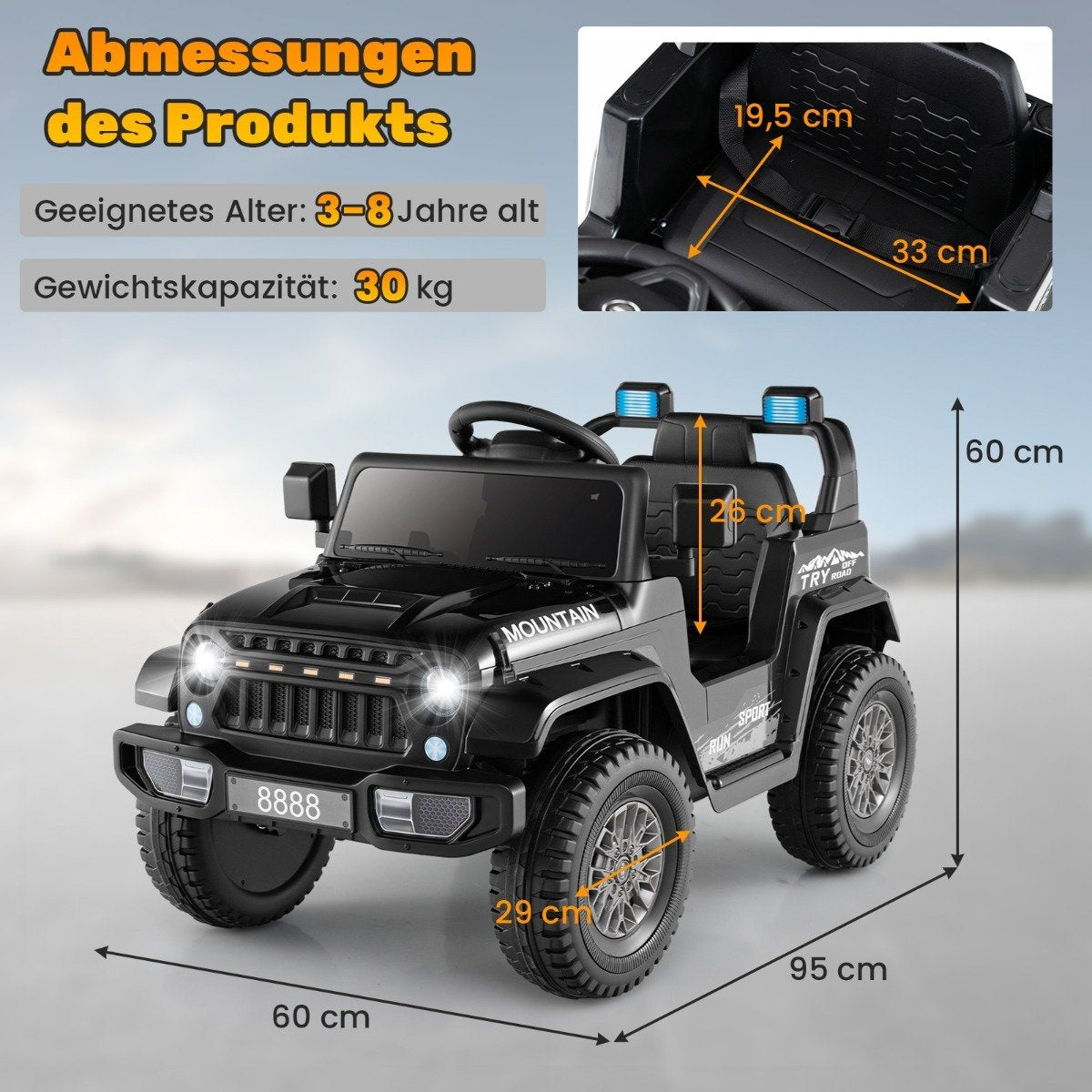 Children's electric jeep with double motor & Slow start & 4-spring suspension ride-on car black