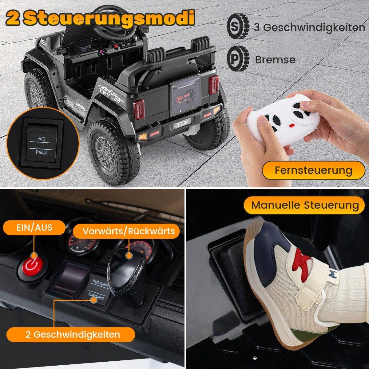 Children's electric jeep with double motor & Slow start & 4-spring suspension ride-on car black