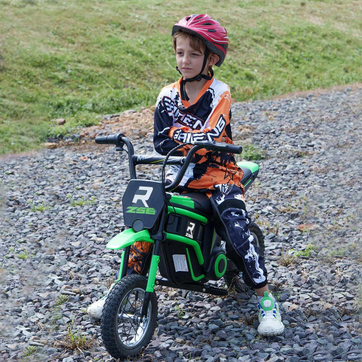 Children's electric motorcycle, 12V children's motorcycle with horn, light, children's vehicle with twist grip throttle, 8-16 km/h, for 8-12 years, green