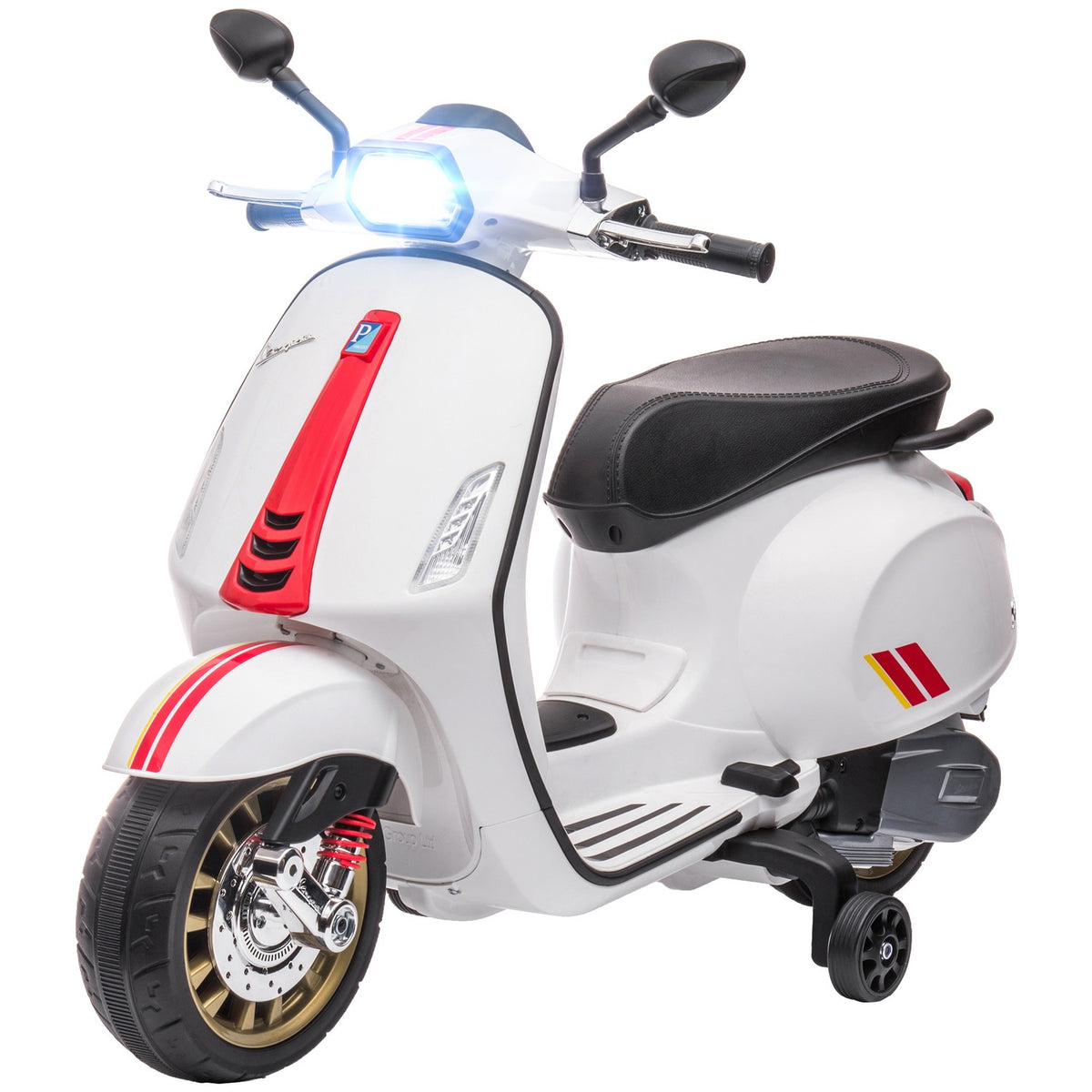 Children's electric motorcycle, 6V children's motorcycle with MP3, USB, FM radio, LED headlight, children's vehicle with training wheels, 3 km/h, for 3-6 years children, white