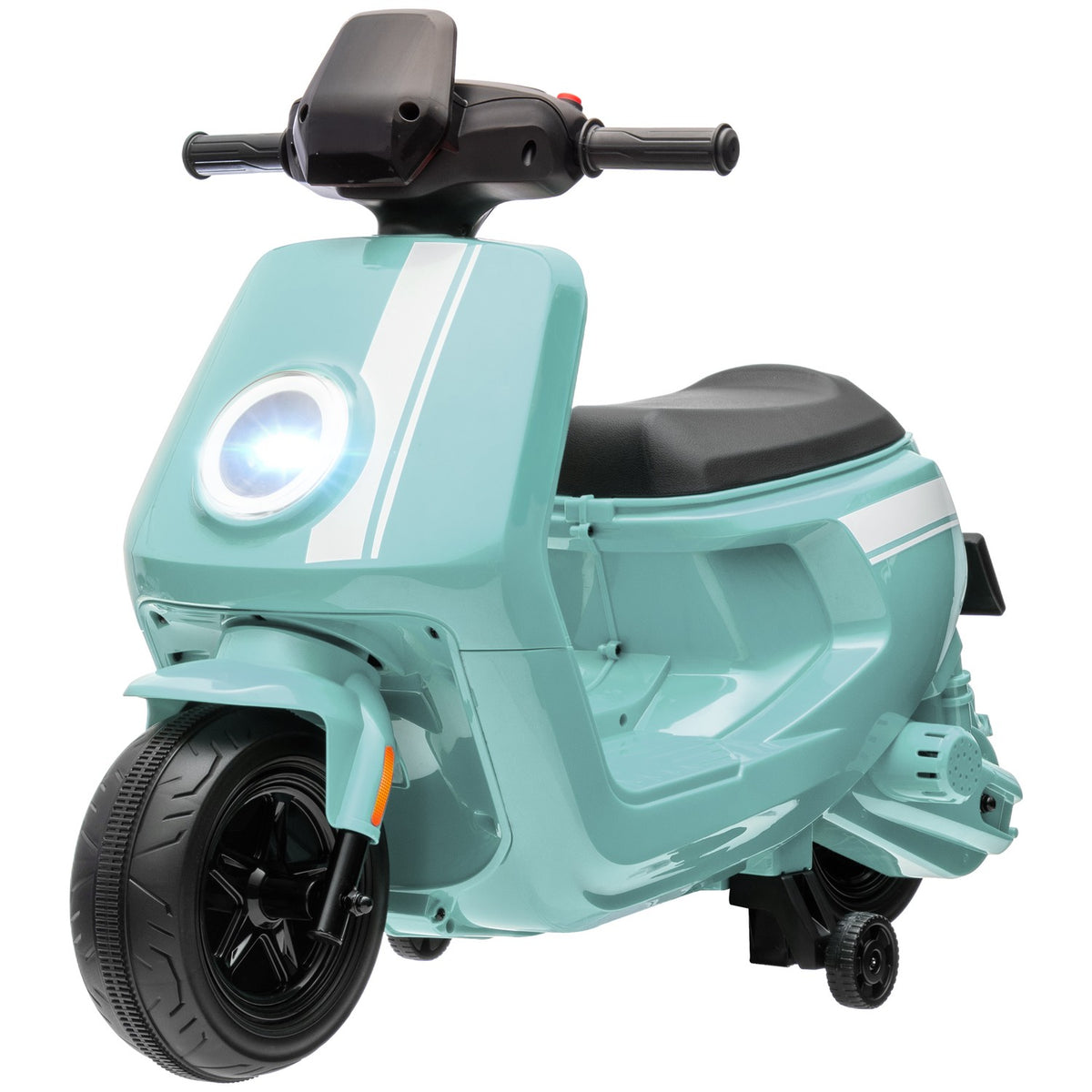 Children's electric motorcycle, 6V children's motorcycle with headlight, music, forward and reverse gear, training wheels, 1.5-3 km/h, electric motorcycle for 1.5-3 years children, green