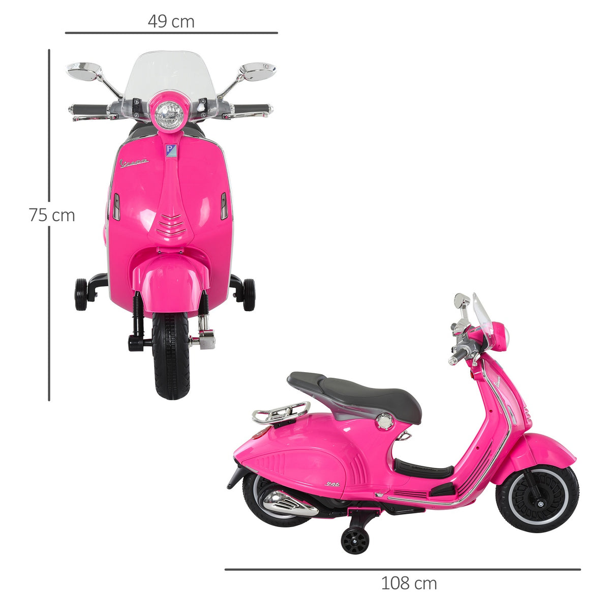 Children's electric motorcycle, 6V children's motorcycle with headlight, music, forward and reverse gear, training wheels, 30 kg load capacity, electric motorcycle for 3-6 years children, pink