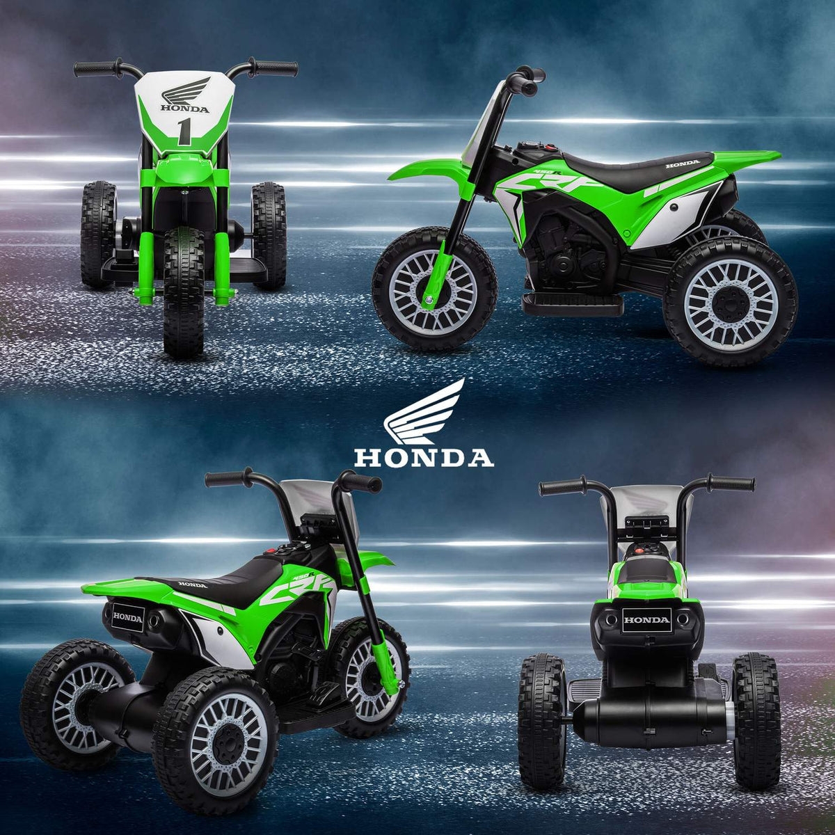 Children's electric motorcycle, 6V children's motorcycle with horn, startup music, children's vehicle, 3km/h, for 3-6 years, green