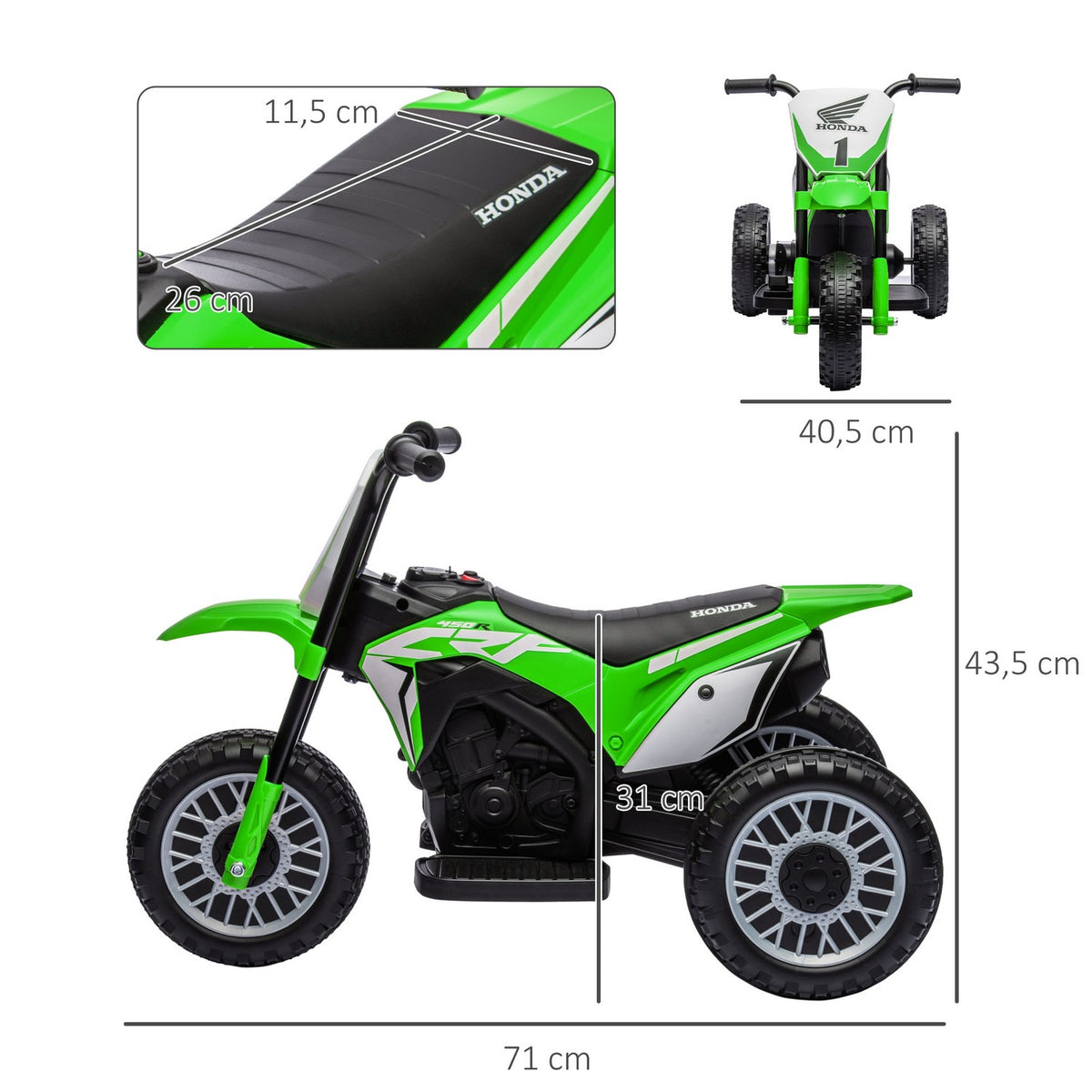 Children's electric motorcycle, 6V children's motorcycle with horn, startup music, children's vehicle, 3km/h, for 3-6 years, green