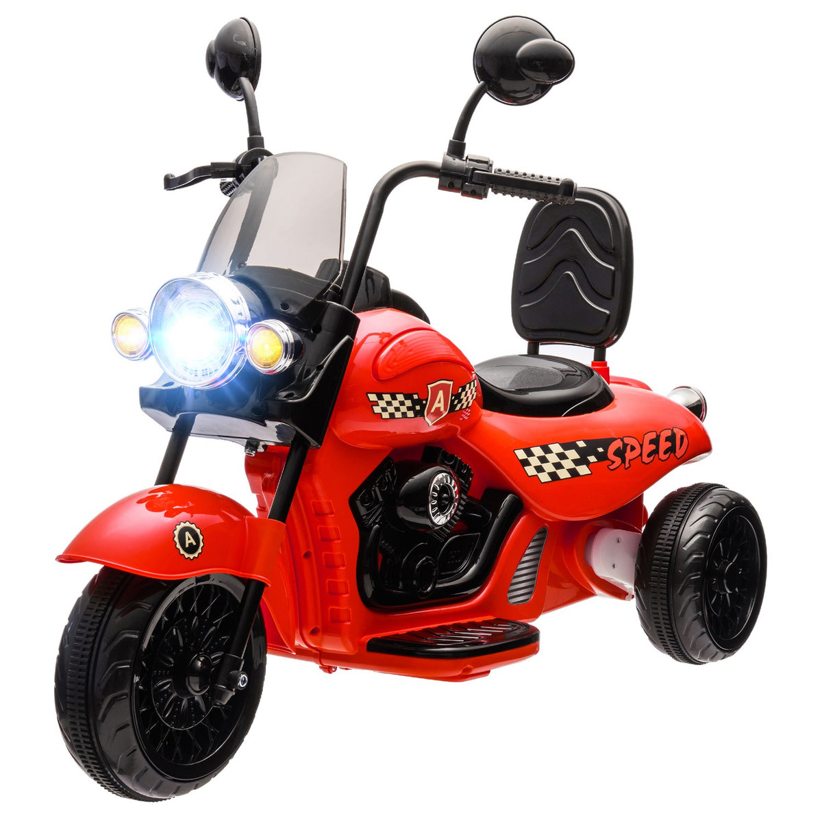 Children's electric motorcycle, 6V children's motorcycle with music, children's vehicle with LED headlight, 3-5 km/h, for 3-6 years children, max. 25 kg, red