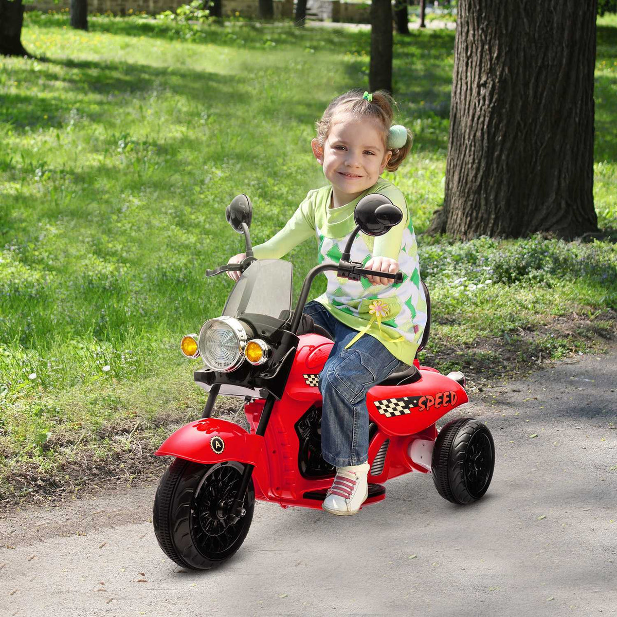 Children's electric motorcycle, 6V children's motorcycle with music, children's vehicle with LED headlight, 3-5 km/h, for 3-6 years children, max. 25 kg, red