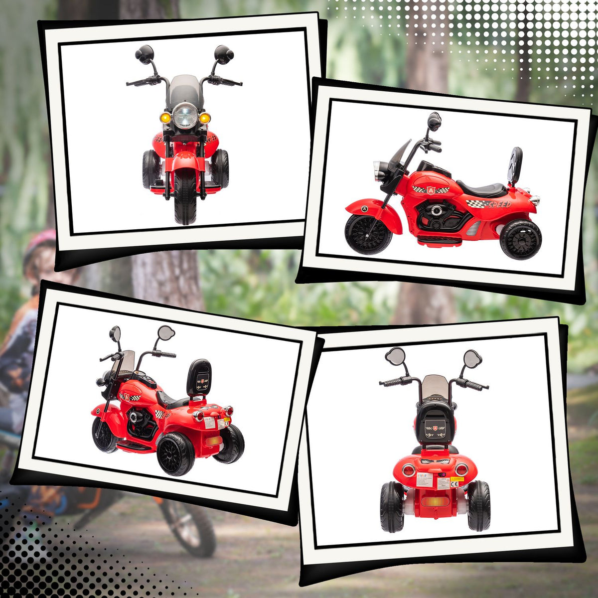 Children's electric motorcycle, 6V children's motorcycle with music, children's vehicle with LED headlight, 3-5 km/h, for 3-6 years children, max. 25 kg, red