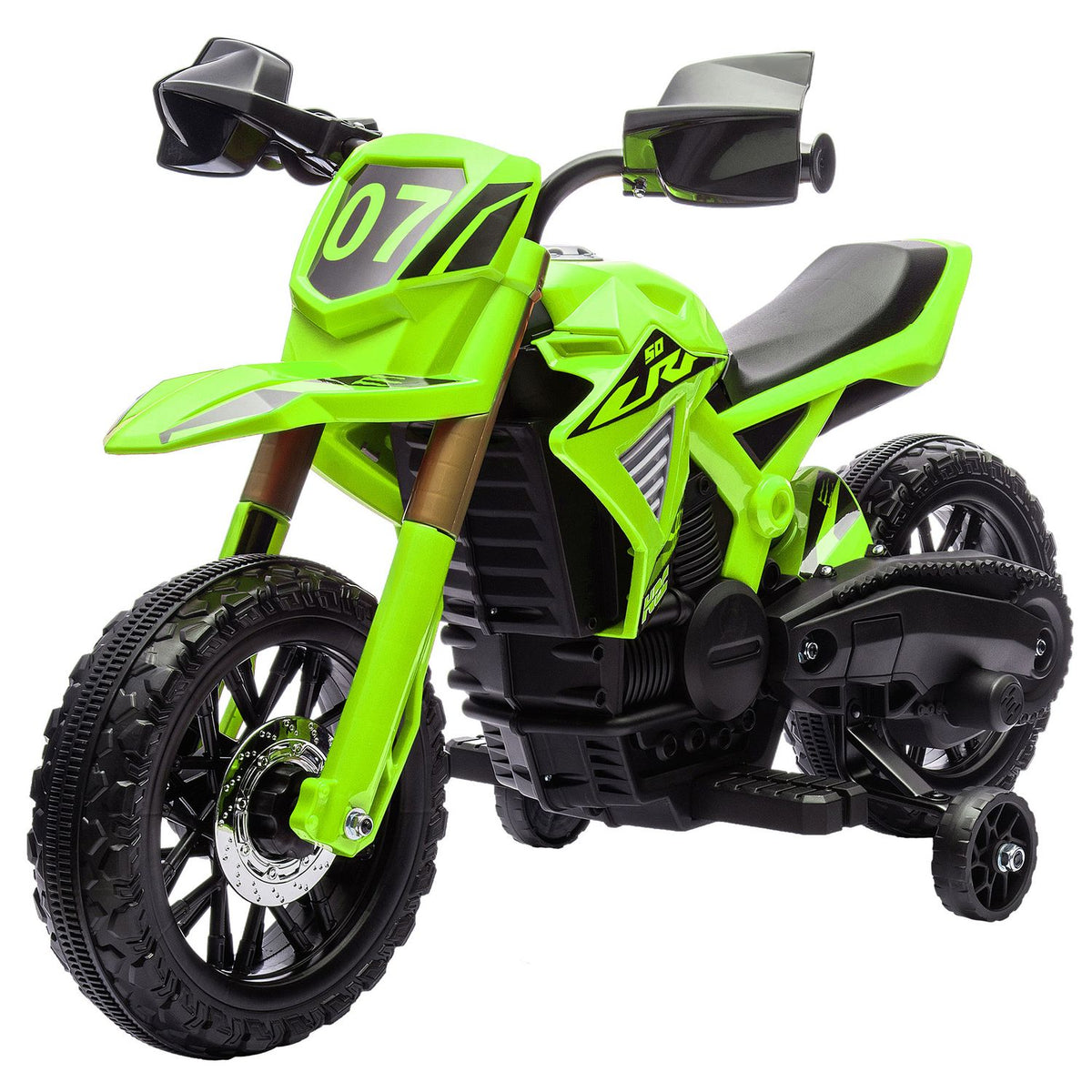 Children's electric motorcycle, 6V children's motorcycle with training wheels, children's vehicle with horn and starting sound, 3 km/h, for 3-8 years children, max. 30 kg, green