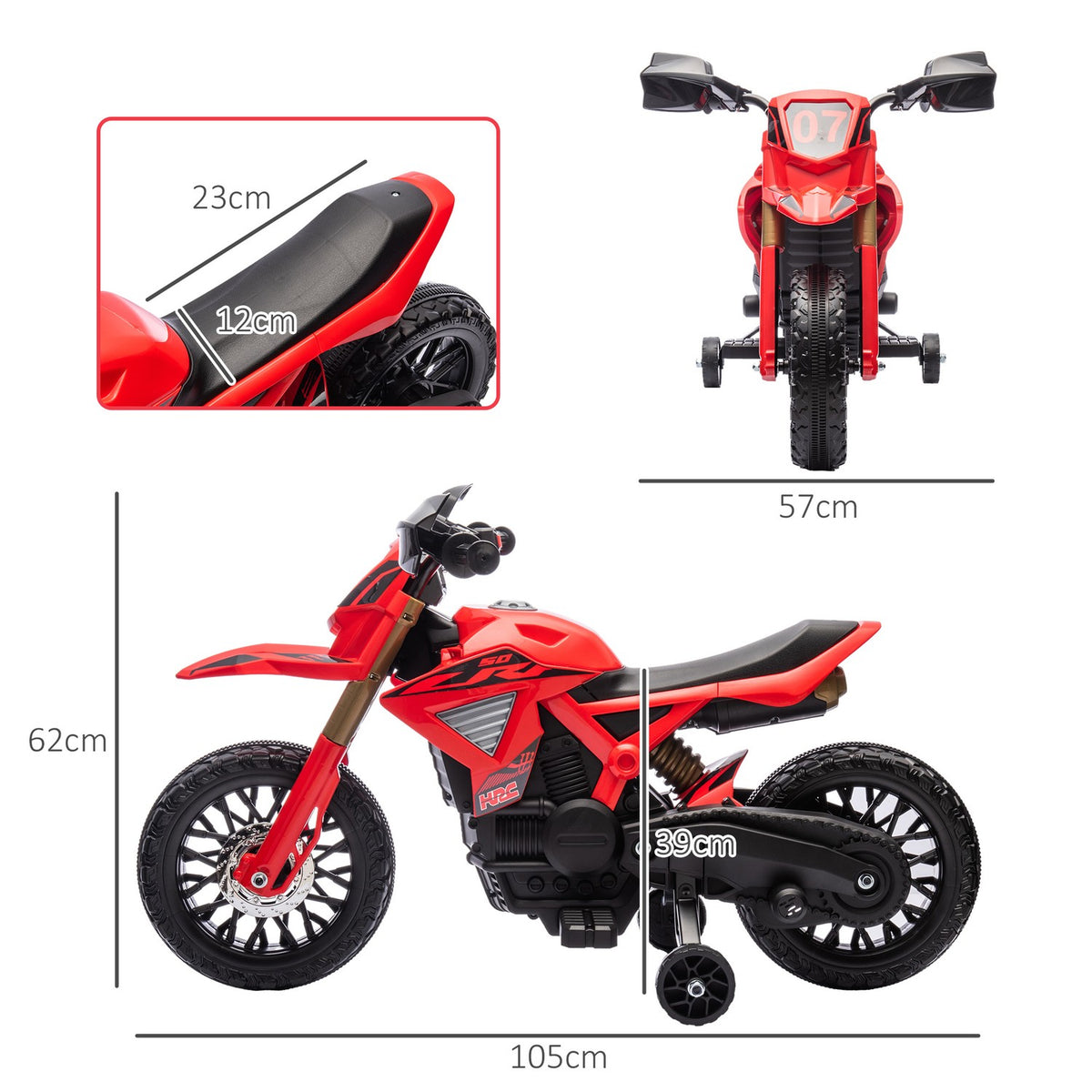 Children's electric motorcycle, 6V children's motorcycle with training wheels, children's vehicle with horn and starting sound, 3 km/h, for 3-8 years children, max. 30 kg, red