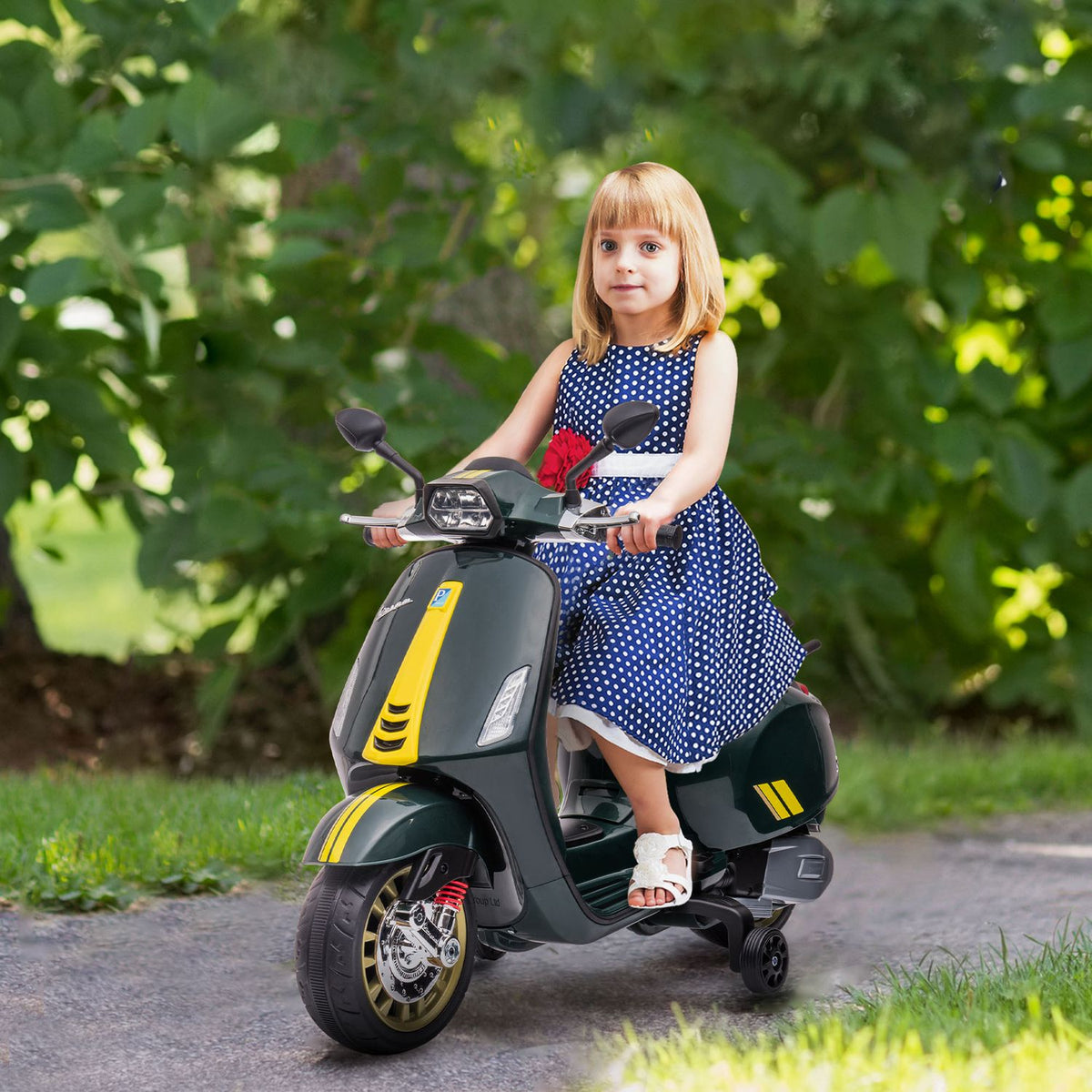 Children's electric motorcycle 6V with MP3 USB FM radio LED headlight training bikes 3 km/h for children 3-6 years dark green