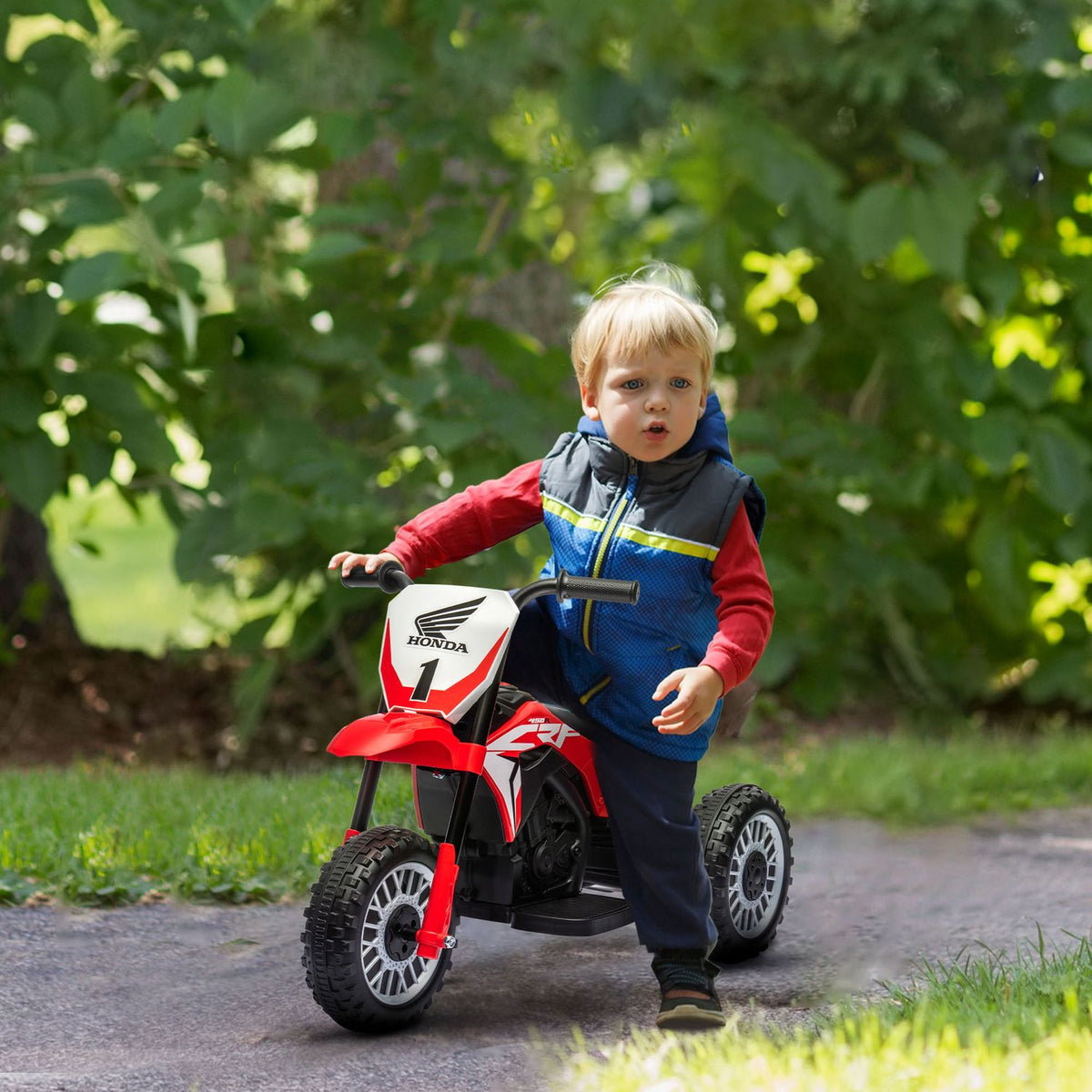 Children's electric motorcycle 6V with horn & startup music, children's vehicle for 1.5-3 years, 3km/h, red, safe driving fun