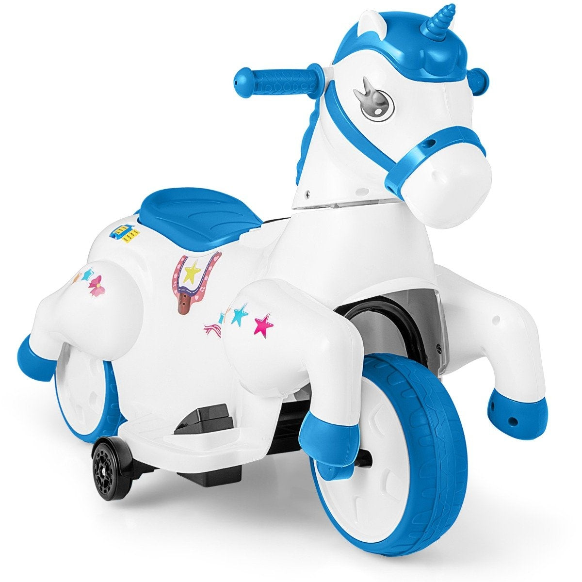 Children's electric motorcycle with music & LED & Electric motorcycle with training wheels for children aged 3 and over, blue