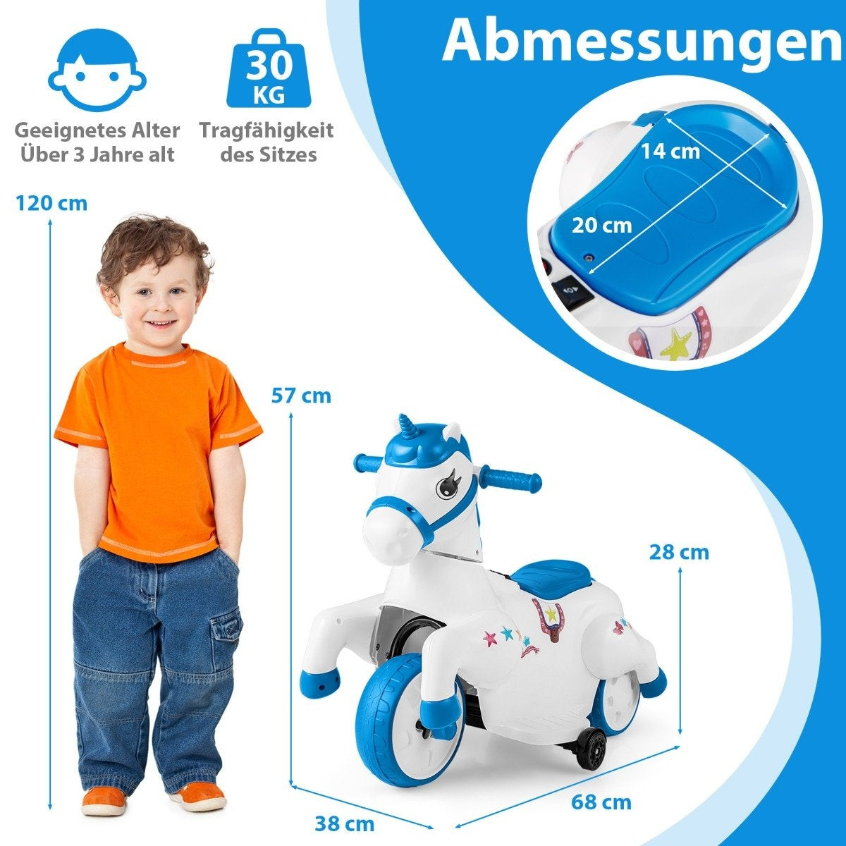 Children's electric motorcycle with music & LED & Electric motorcycle with training wheels for children aged 3 and over, blue