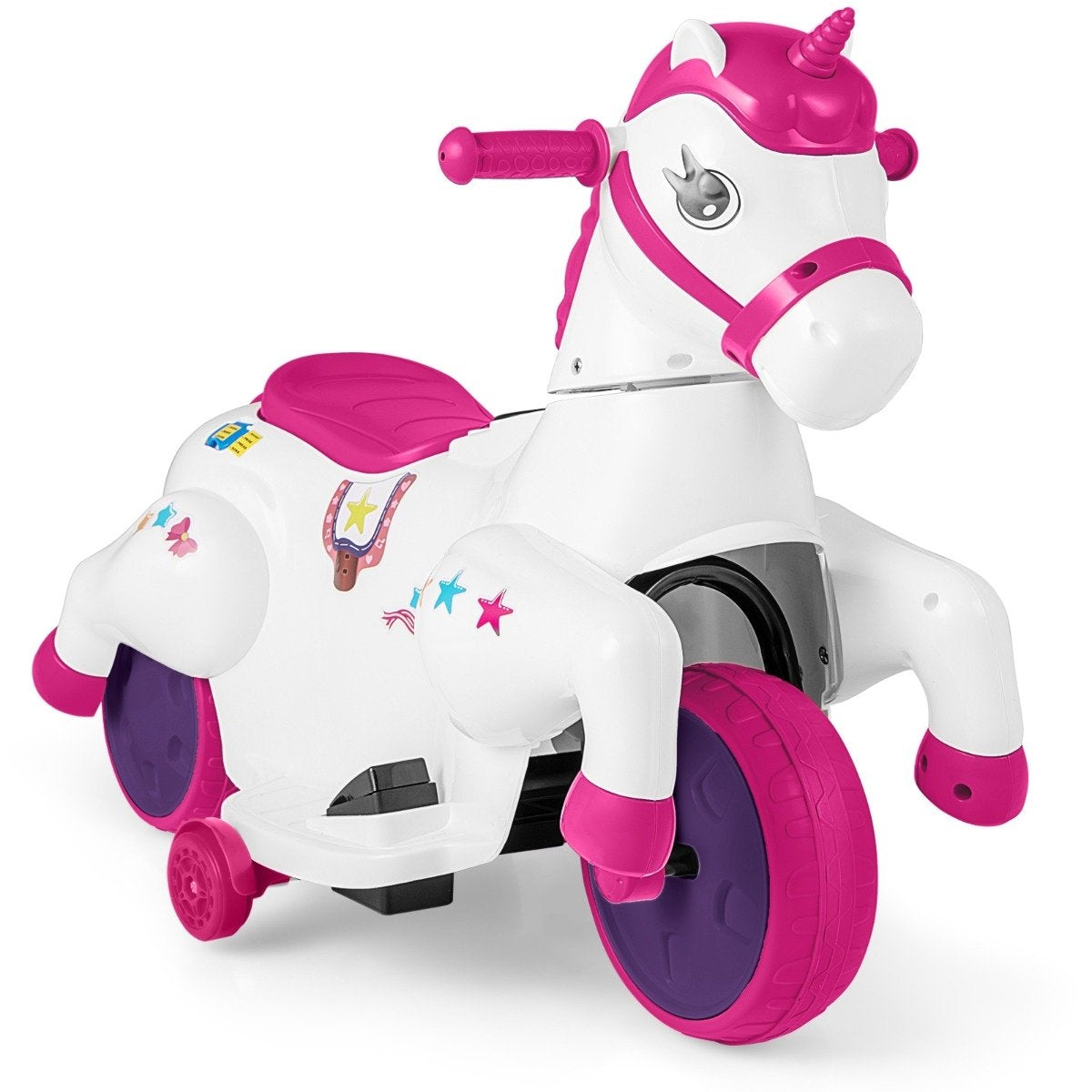Children's electric motorcycle with music & LED & Electric motorcycle with training wheels for children aged 3 and over pink