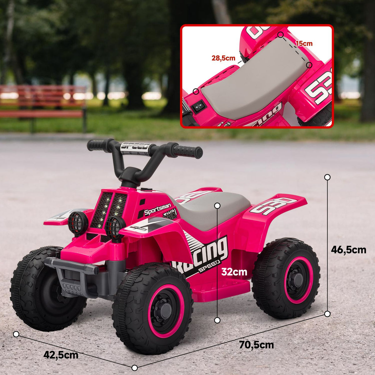 Children's electric quad electric children's quad with forward and reverse function, LED and horn electric car for 1.5-3 years children 3 km/h metal pink