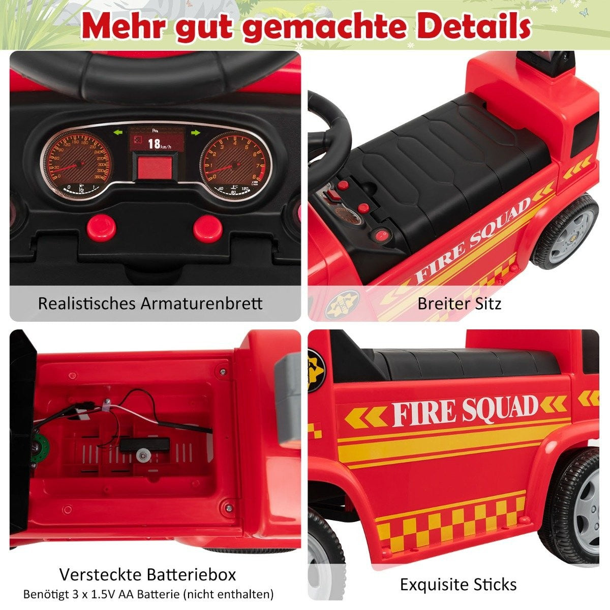 Children's fire engine with bubble gun & ladder for children aged 18-36 months red