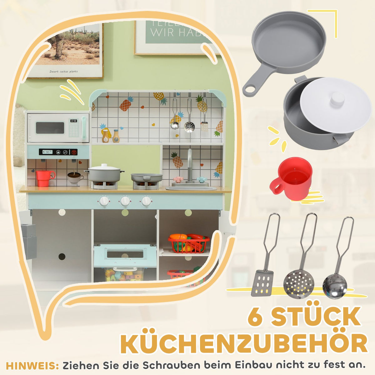 Children's kitchen play kitchen with lights, sounds, coffee maker, ice maker, microwave, oven, kitchen accessories, doll kitchen for 3+ years children, white