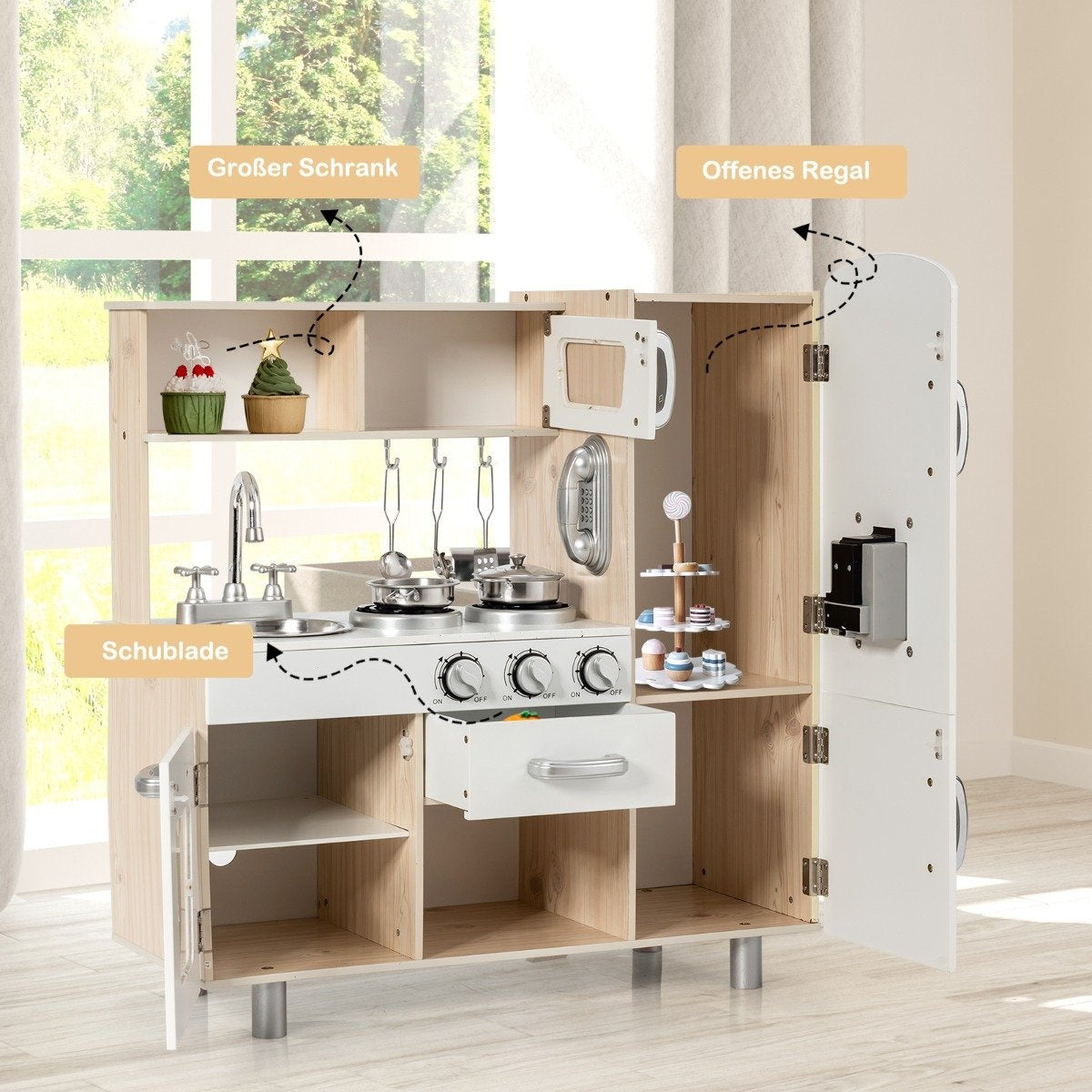 Children's kitchen with realistic light & sound & refrigerator 72.5 x 29 x 81.5 cm white