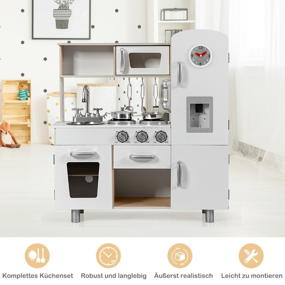 Children's kitchen with realistic light & sound & refrigerator 72.5 x 29 x 81.5 cm white