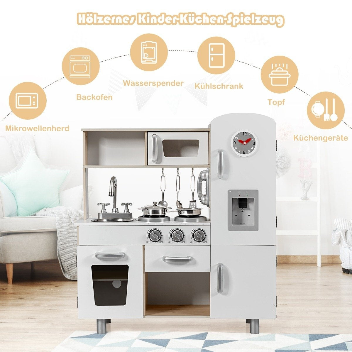 Children's kitchen with realistic light & sound & refrigerator 72.5 x 29 x 81.5 cm white