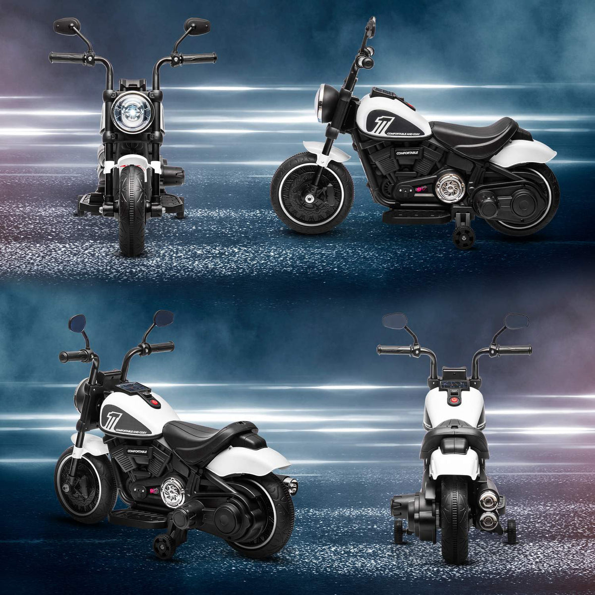 Children's motorcycle children's electric motorcycle electric vehicle children's vehicle with 2 removable support wheels, 3 km/h, for 1.5-3 years children white 76 x 42 x 57 cm