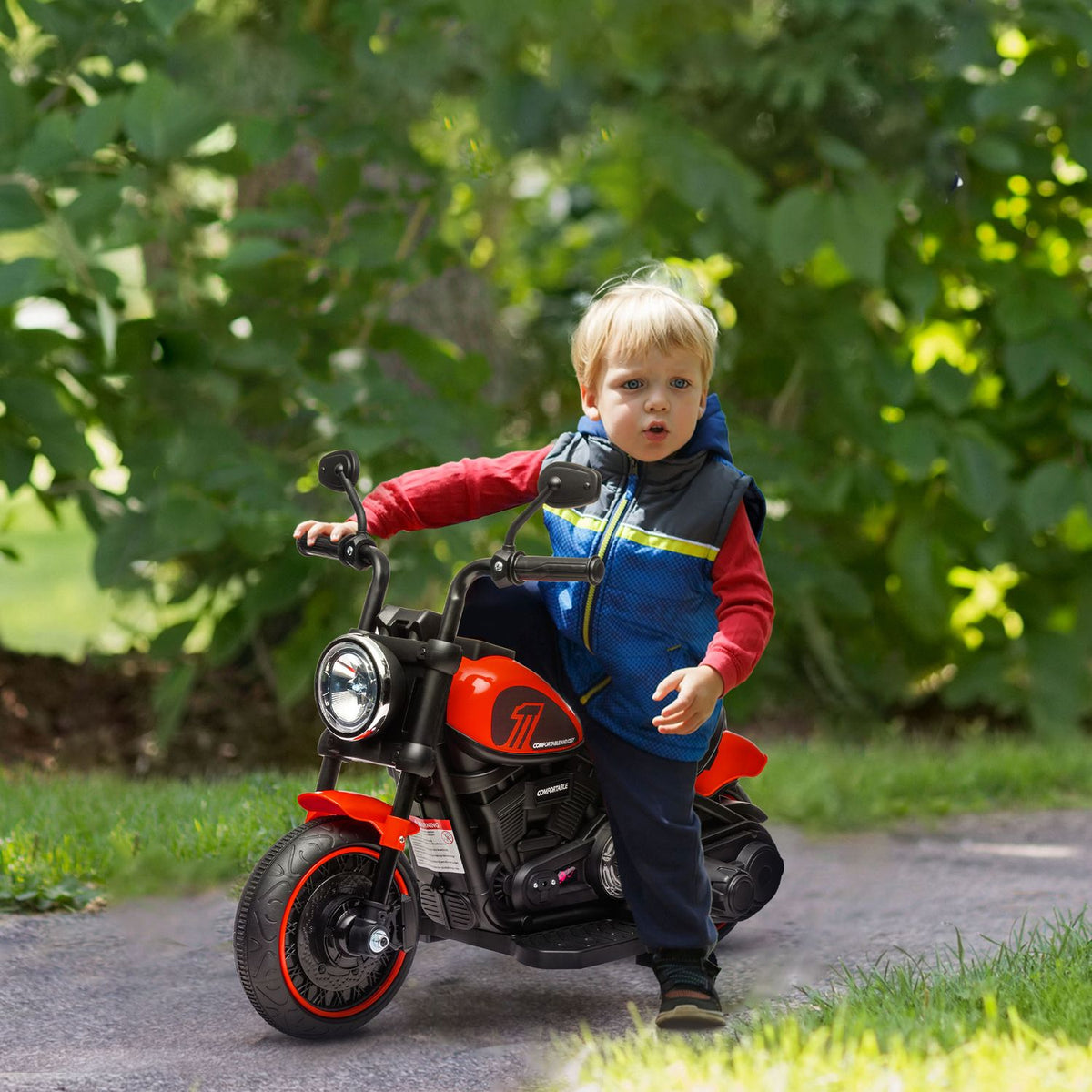 Children's motorcycle children's electric motorcycle electric vehicle children's vehicle with 2 removable support wheels, 3 km/h, for 1.5-3 years, red