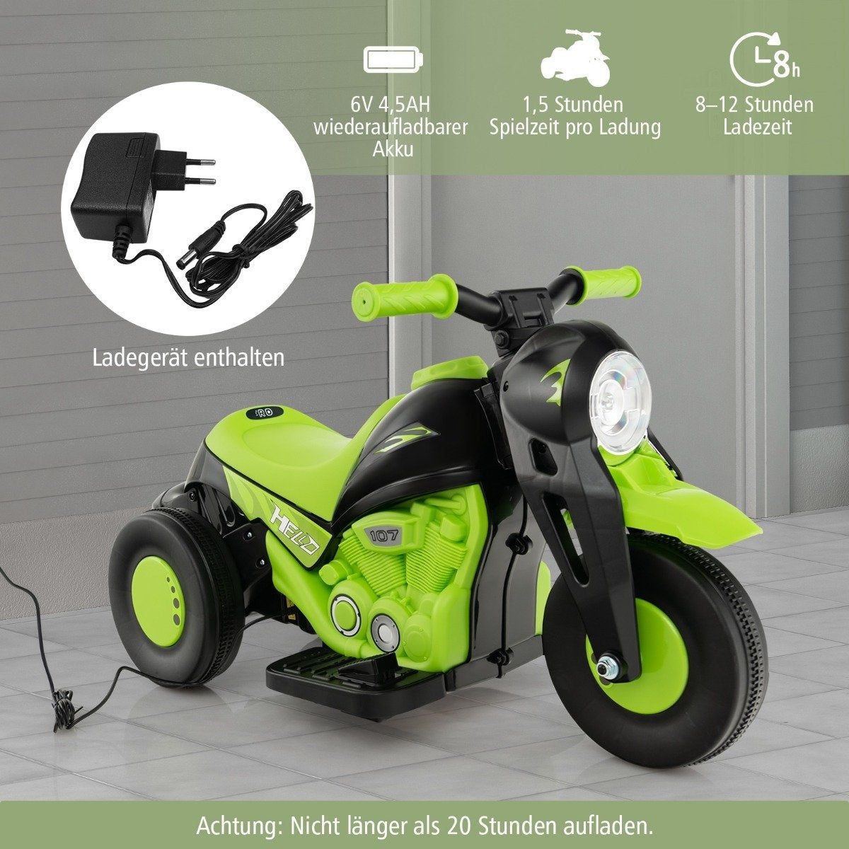 Children's motorcycle with bubble machine & music & LED headlight children's motorcycle green